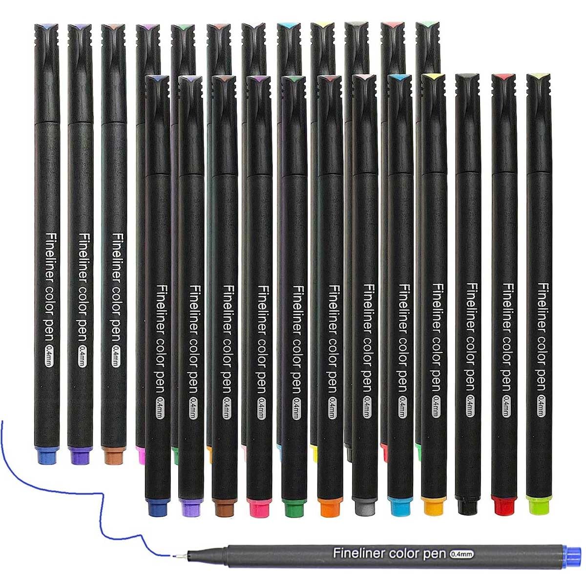 Belenova Fineliner Pens, Set of 24 Fineliners, 0.4 mm Tips Fine Point Markers, Assorted Art Pens, Water-Based Fine Tip Markers for Drawing, Sketching, Journaling and Calligraphy.