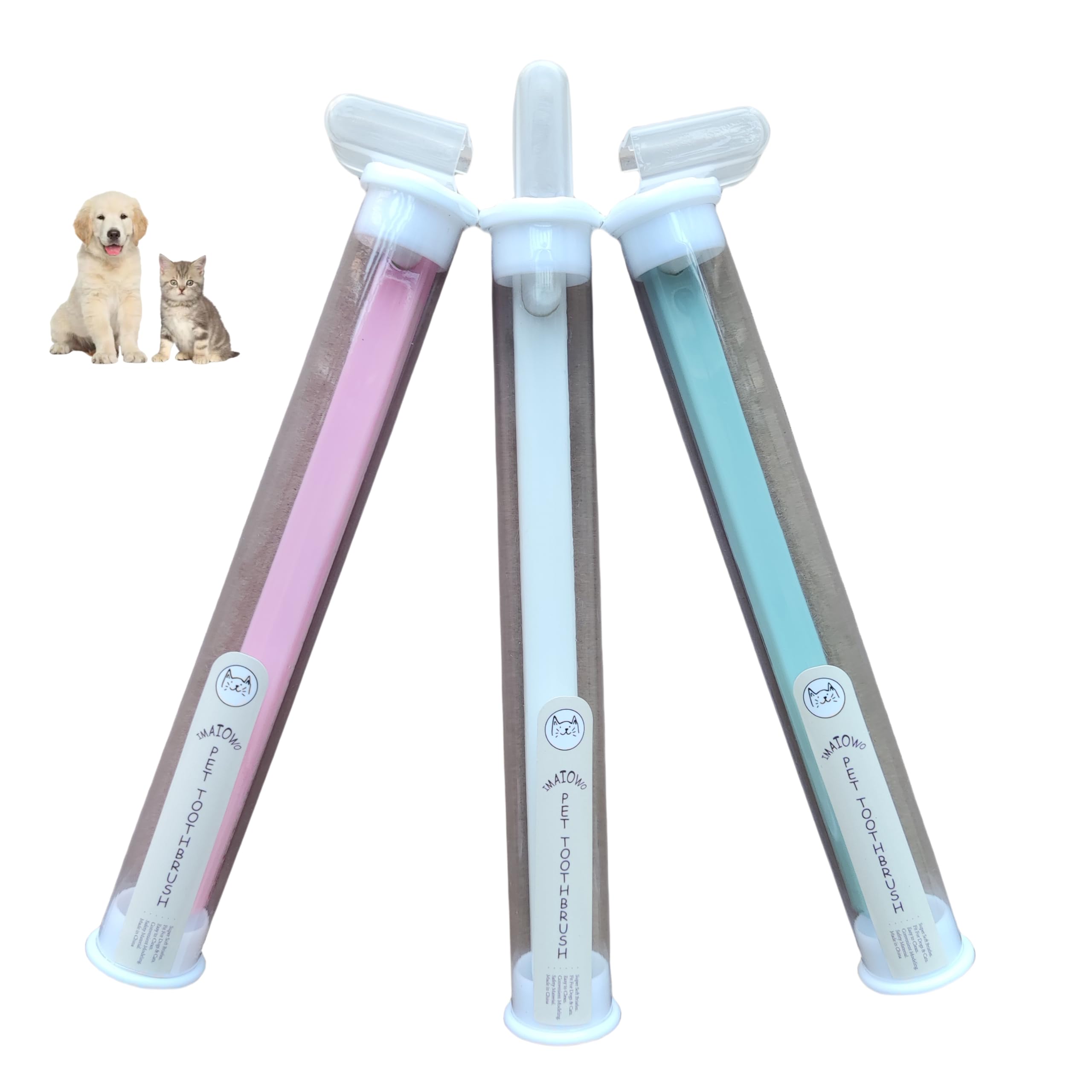 IMAIOWO Dog Toothbrush,Cat Toothbrush,Extra Soft Brush Wires,Pet Toothbrush Toothbrush for Dogs& Cats,Teeth Cleaning,Dental Care,Brushing Kit,3 Pack Kit (White/Green/Pink)