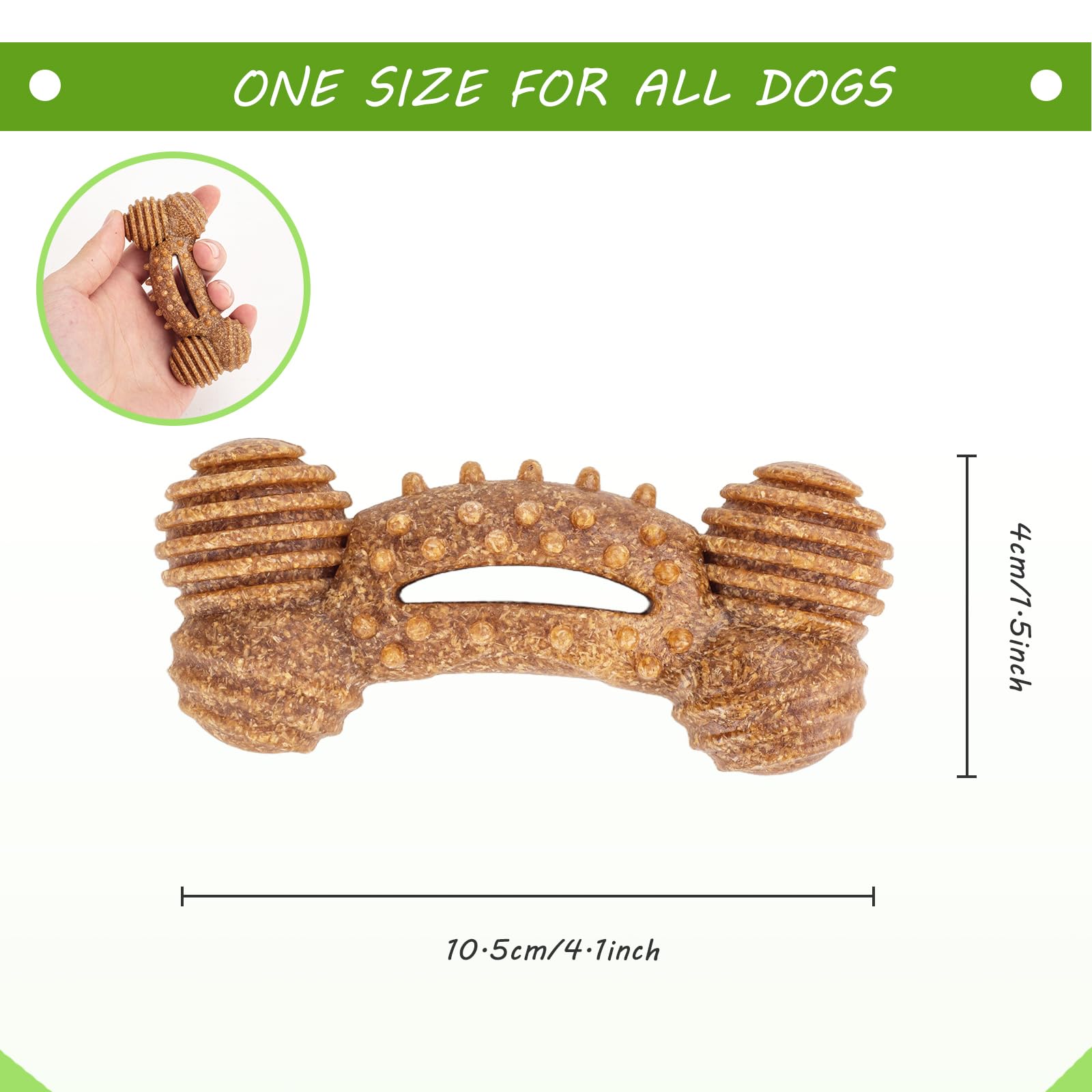 ZNPET Dog Chew Toy for Aggressive Chewers, Durable Long-Lasting Dog Toy, Textured Wood Fiber & Nylon, Great Toy for Small Dogs & Puppy Teething(Bone), Brown