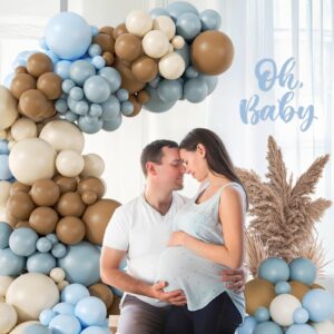 146Pcs Dusty Blue and Brown Balloon Arch Kit, Bear Baby Shower Decorations with Brown Sand White Dusty Blue Balloons for Baby Shower Decorations Gender Reveal Birthday Party Decoration