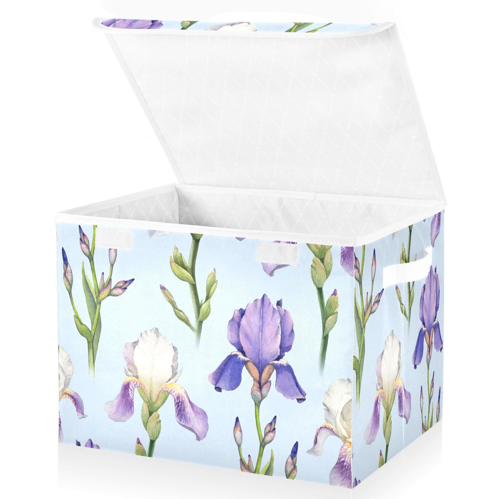 Doterii Chic Purple Iris Flower Storage Bin with Lid Fabric Foldable Cube Baskets Closet Toy Organizer