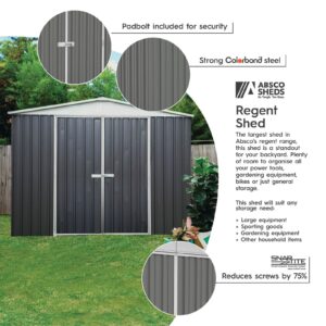 Absco Regent 10 Ft. x 12 Ft. Metal Storage Shed DIY Galvanized Steel Sheds for Tools, Bikes, Lawn & Garden Equipment, Outdoor Patio Furniture, Perfect in Backyard, Garden (Woodland Gray)