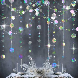 Fecedy 4 Pack Iridescent Star Circle Dot Garland Hanging and Twinkle Little Star Streamer Bunting Banner for Kids Birthday Baby Shower Wedding Party Decoration