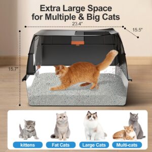 Stainless Steel Litter Box with Lid,Front Entry Top Exit Kitty Litter Box,Extra Large Enclosed Metal Litter Box with Litter Scoop & Litter Mat-Black