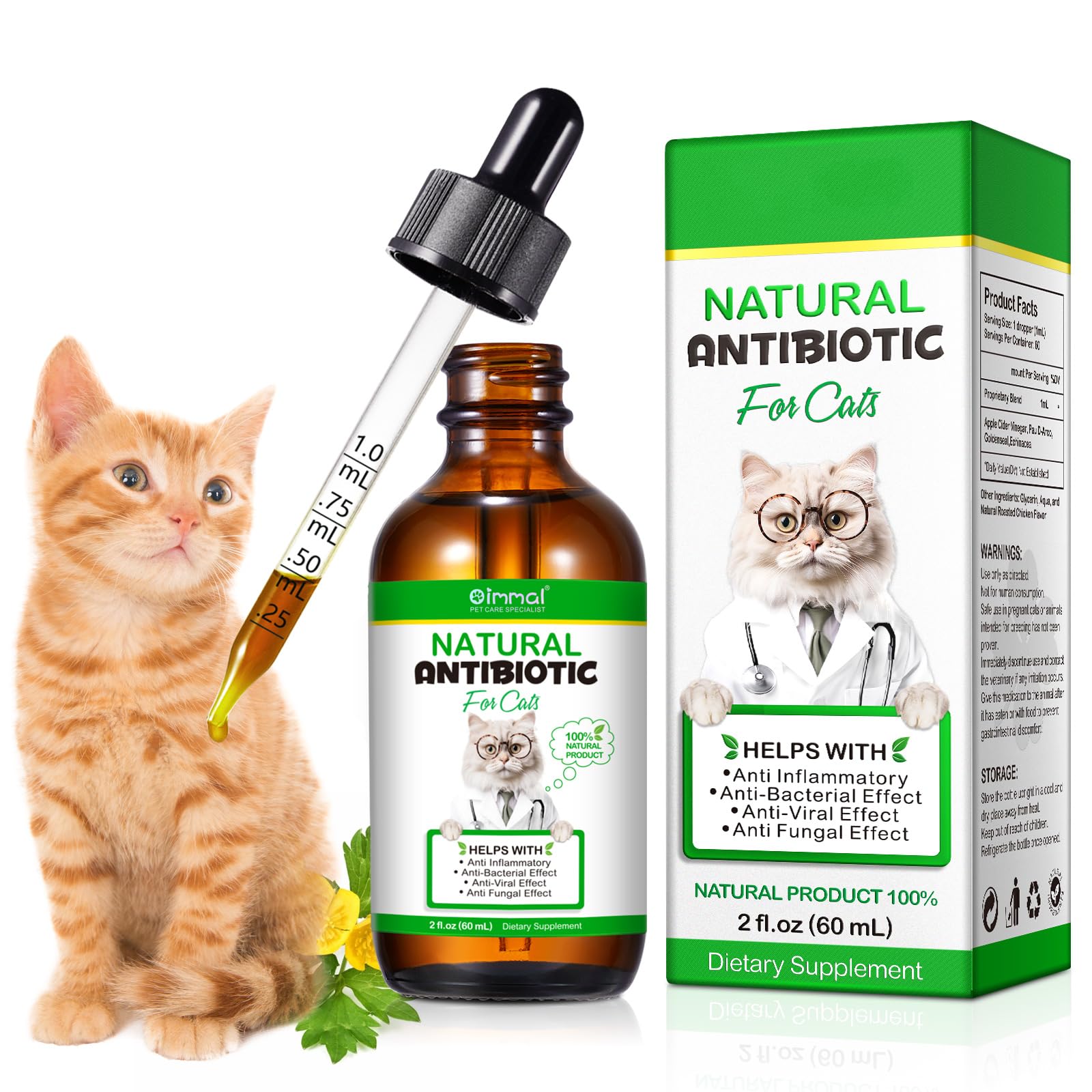 Natural Antibiotics for Cats, Pet Supplements, 2 Fl Oz / 1 Pack Cats Multivitamin, Cat Antibiotic, Supports Cat Allergy Itch Relief, Chicken Flavor