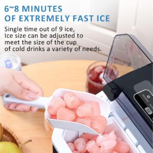 Ice Maker Countertop, 9 Cubes Ready in 6 Minutes, 26lbs in 24Hrs, Self-Cleaning Ice Machine with Ice Scoop and Basket, 2 Sizes of Bullet Ice for Home Kitchen Office Bar Party(Black)