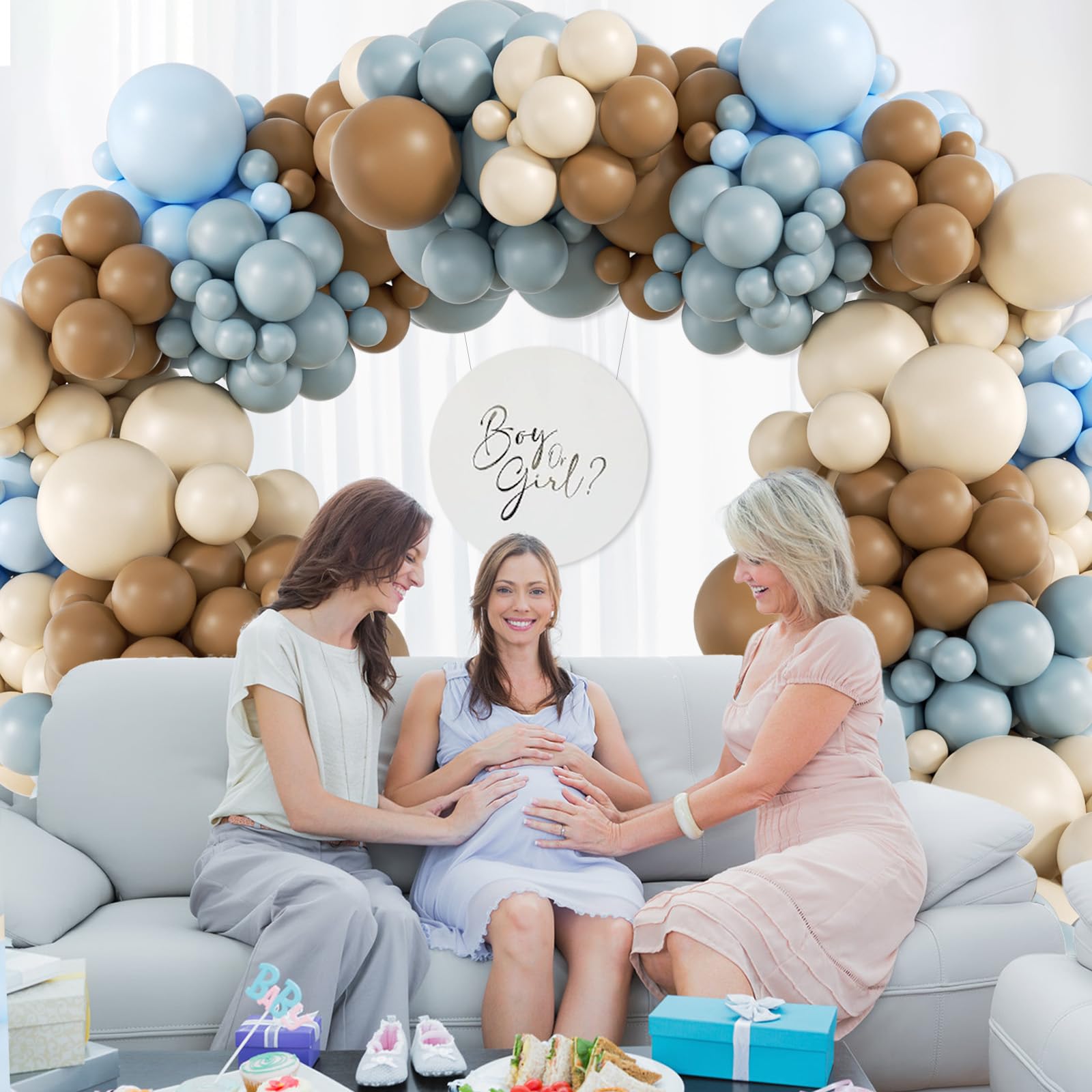 146Pcs Dusty Blue and Brown Balloon Arch Kit, Bear Baby Shower Decorations with Brown Sand White Dusty Blue Balloons for Baby Shower Decorations Gender Reveal Birthday Party Decoration