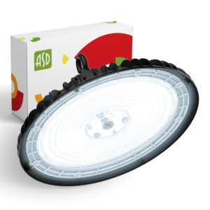 asd ufo led high bay light 5000k daylight, 150w/200w/240w, 37,120 lm, dimmable, dlc premium & ul, 120-277v, commercial bay lighting, led high bay lights for warehouse shop, waterproof ip69k