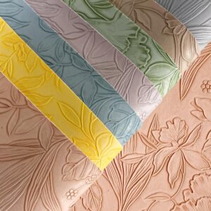 ONEART | 7 Pcs Floral Embossed Faux Leather Sheets, 8.2"×11.8" PU Embossed Textured Synthetic Vinyl Fabric Sheets for Sewing Bows Purse DIY Crafts-Light Color