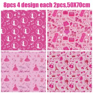 ZJHiome 8 Sheets Girl Princess Wrapping Paper 50x70cm Hot Pink Girl Party Gift Wrap Paper Pink Birthday Wrapping Paper for Kids Girls Birthday Baby Shower Craft Gift DIY Decor