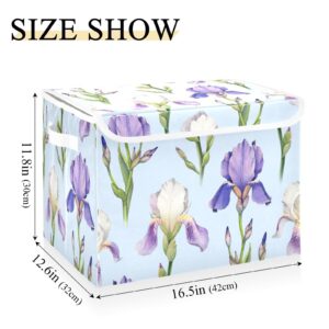 Doterii Chic Purple Iris Flower Storage Bin with Lid Fabric Foldable Cube Baskets Closet Toy Organizer