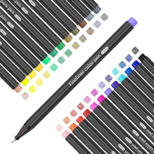 Belenova Fineliner Pens, Set of 24 Fineliners, 0.4 mm Tips Fine Point Markers, Assorted Art Pens, Water-Based Fine Tip Markers for Drawing, Sketching, Journaling and Calligraphy.