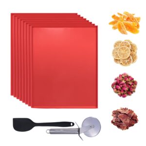 8pcs silicone dehydrator trays for fruit leather 12 x 10 inch non-stick dehydrator mats with edge for fruit vegetables meat herbs liquid crackers with silicone scraper and cutter wheel