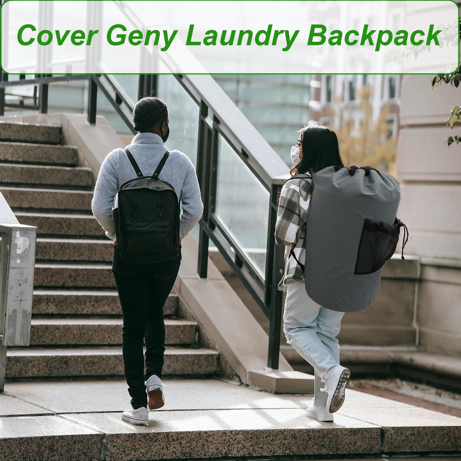 Cover Geny Large Laundry Bag Backpack,College Dorm Room Essentials Laundry Back pack with Padded Shoulder Straps,Adjustable Chest Clasp,Laundry Bookbag for Travel,Laundromat,Apartment,Students Gray