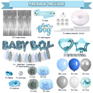 277 Pcs Baby Shower Decorations For Boy, Elephant Boy Baby Shower Decorations Kits - Disposable Dinnerware Set With Blue Elephant (25 Guest), "BABY BOY" Banner, Balloon, Sash, Cake Topper (BLUE)