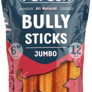 PUPSON 6" Bully Sticks for Dogs, 100% Natural Beef Pizzle Chews, Grass-Fed, Non-GMO, Grain-Free, Long-Lasting Dog Treats for Medium & Large Dogs, Jumbo, 12 Pack