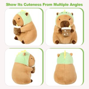 Ditucu Cute Capybara Plush Pillow Dinosaur Drinking Milk Tea Stuffed Animals Capibara Pluhsies Toy Gifts for Kids 11 inch