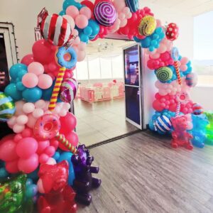 Candy Rainbow Balloon Arch Kit 137 Pcs Pastel Rainbow Balloons with Lollipops Balloon for Candy Land Sweet One Birthday Party Decoration