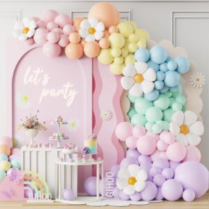 daisy pastel balloon garland kit 157pcs pastel macaron balloon arch kit with flower mylar balloon for boho mothers day spring daisy floral theme two groovy party decoration