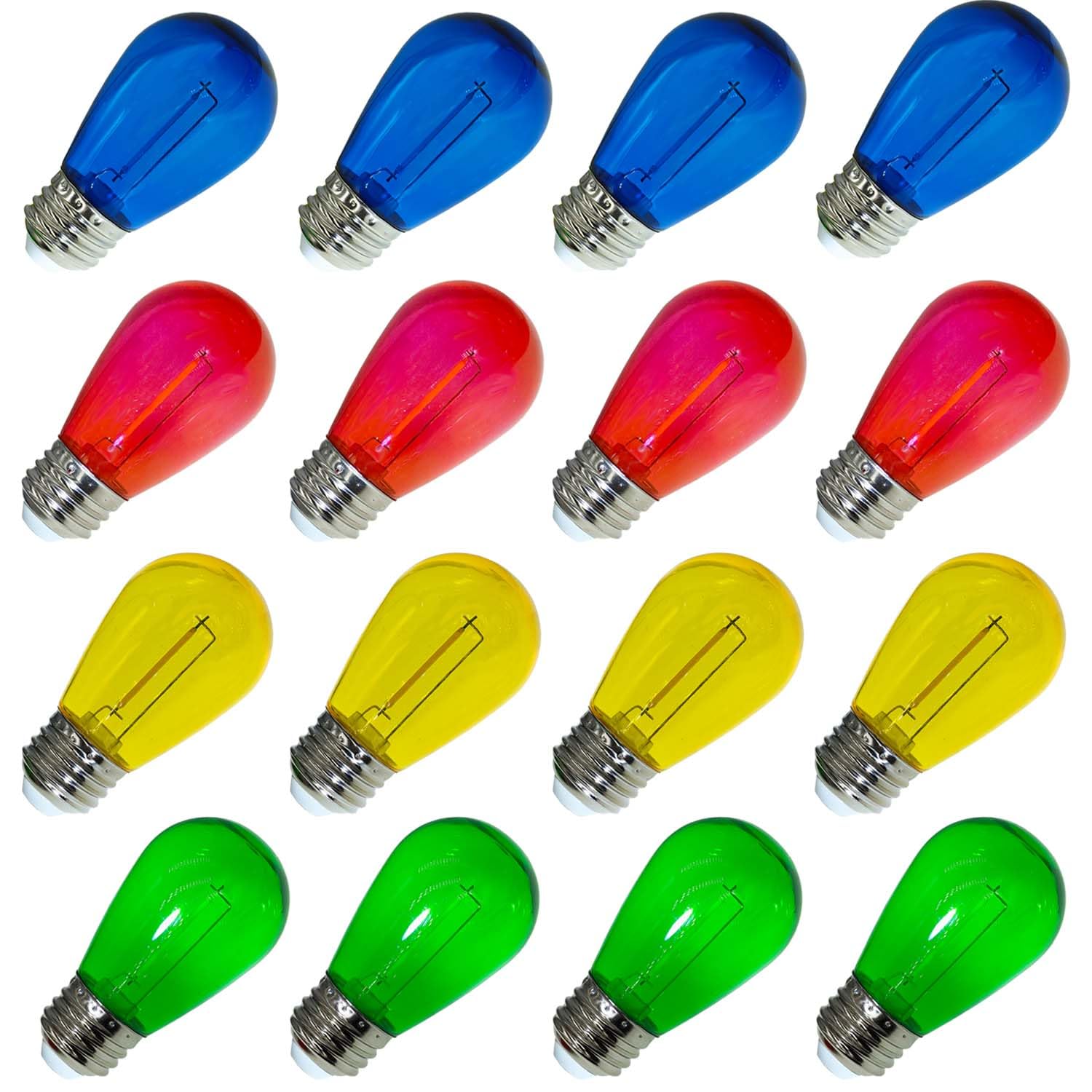 abulber S14 led Outdoor String Light Replacement Bulbs,Plastic,Shatterproof,Waterproof.1 Watt to Replace 11 Watts Incandescent Bulb.120V 2700K E26 Multi-Colored 16 Pack