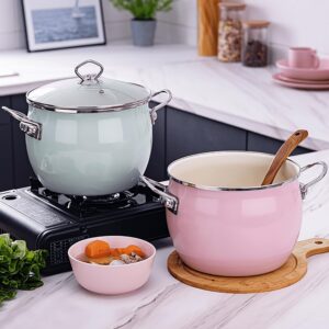 GFHVDC Pasta Pot Nonstick Cookware Enamel Stock Pot with Lid Large Cooking Pot Flat Bottom Stew Pot for Soup, Stew, Canning Induction Pasta Pot, for Stove Non Stick Soup Pot,Pink