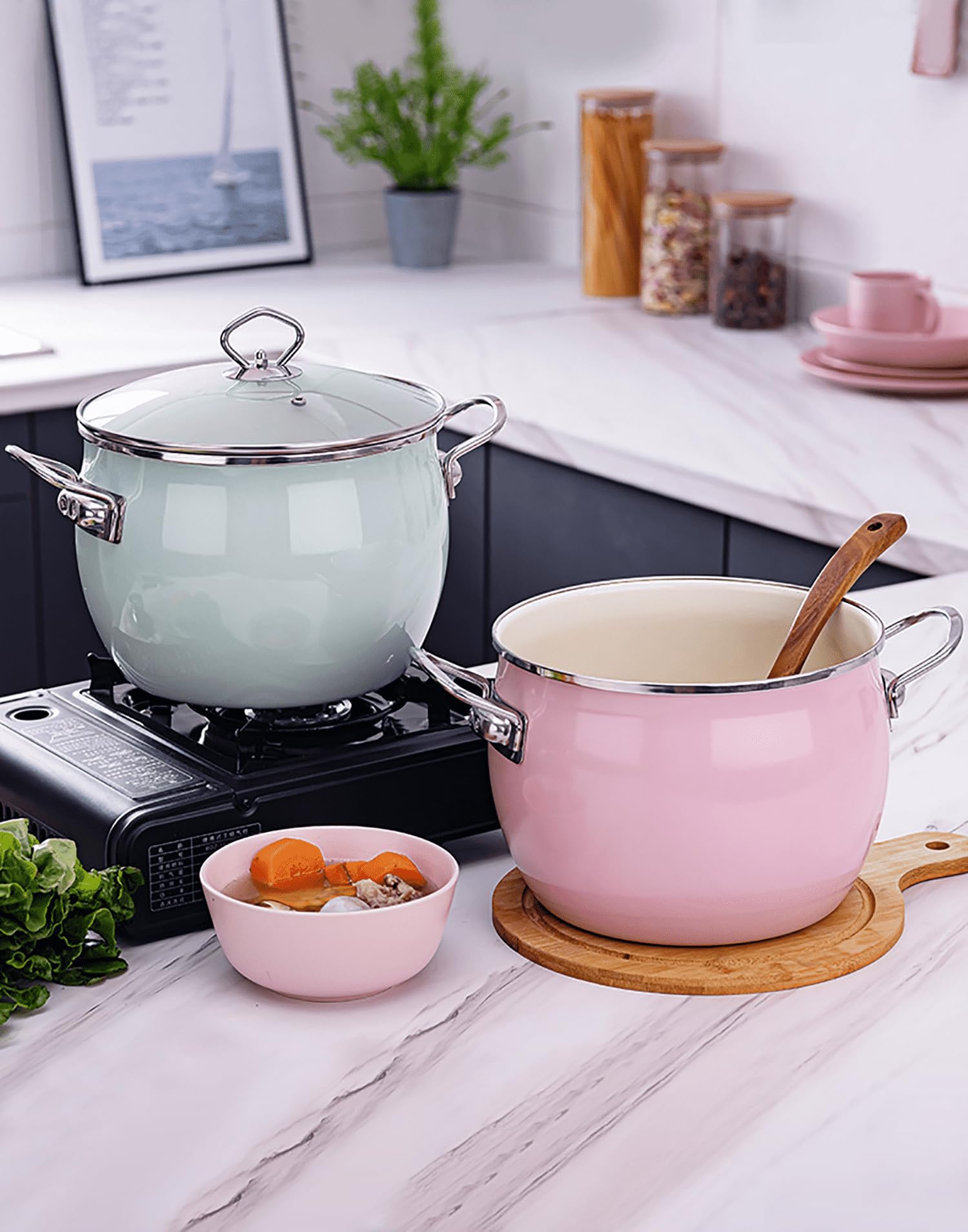 GFHVDC Pasta Pot Nonstick Cookware Enamel Stock Pot with Lid Large Cooking Pot Flat Bottom Stew Pot for Soup, Stew, Canning Induction Pasta Pot, for Stove Non Stick Soup Pot,Pink