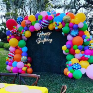 Candy Rainbow Balloon Arch Kit 137 Pcs Pastel Rainbow Balloons with Lollipops Balloon for Candy Land Sweet One Birthday Party Decoration