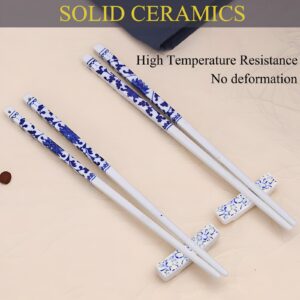 Ceramic Chopsticks Holder Porcelain Chopstick Rest Fork Stand Holder Set of 5 Blue and White