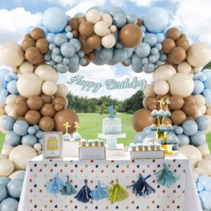 146Pcs Dusty Blue and Brown Balloon Arch Kit, Bear Baby Shower Decorations with Brown Sand White Dusty Blue Balloons for Baby Shower Decorations Gender Reveal Birthday Party Decoration