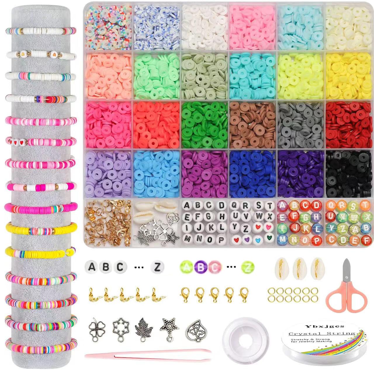 Ybxjges Clay Beads Bracelet Making Kit, 3800Pcs Polymer Flat Beads for Jewelry Making Heishi Beads for Friendship Bracelet Kit with Charm Kit for DIY Crafts Gifts for Girls Age 6-12