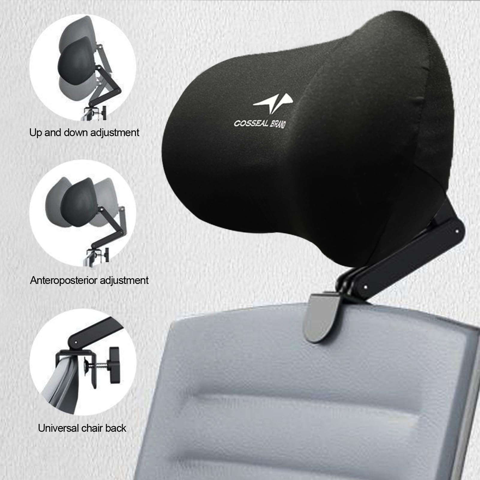 karelwui Office Chair Headrest Attachment Universal, Headrest for Office Chair, Elastic Sponge Head Pillow Adjustable Height and Angle, Upholstered Headrest for Ergonomic Office Chair headrest, Black