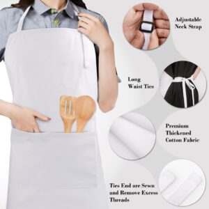 CRJHNS Chef Apron and Hat set, Chef Hat with Hook and Loop Tape 2 Pockets Adjustable Cotton Kitchen Cooking Bib Apron, Baker Costume for Men Women(White)