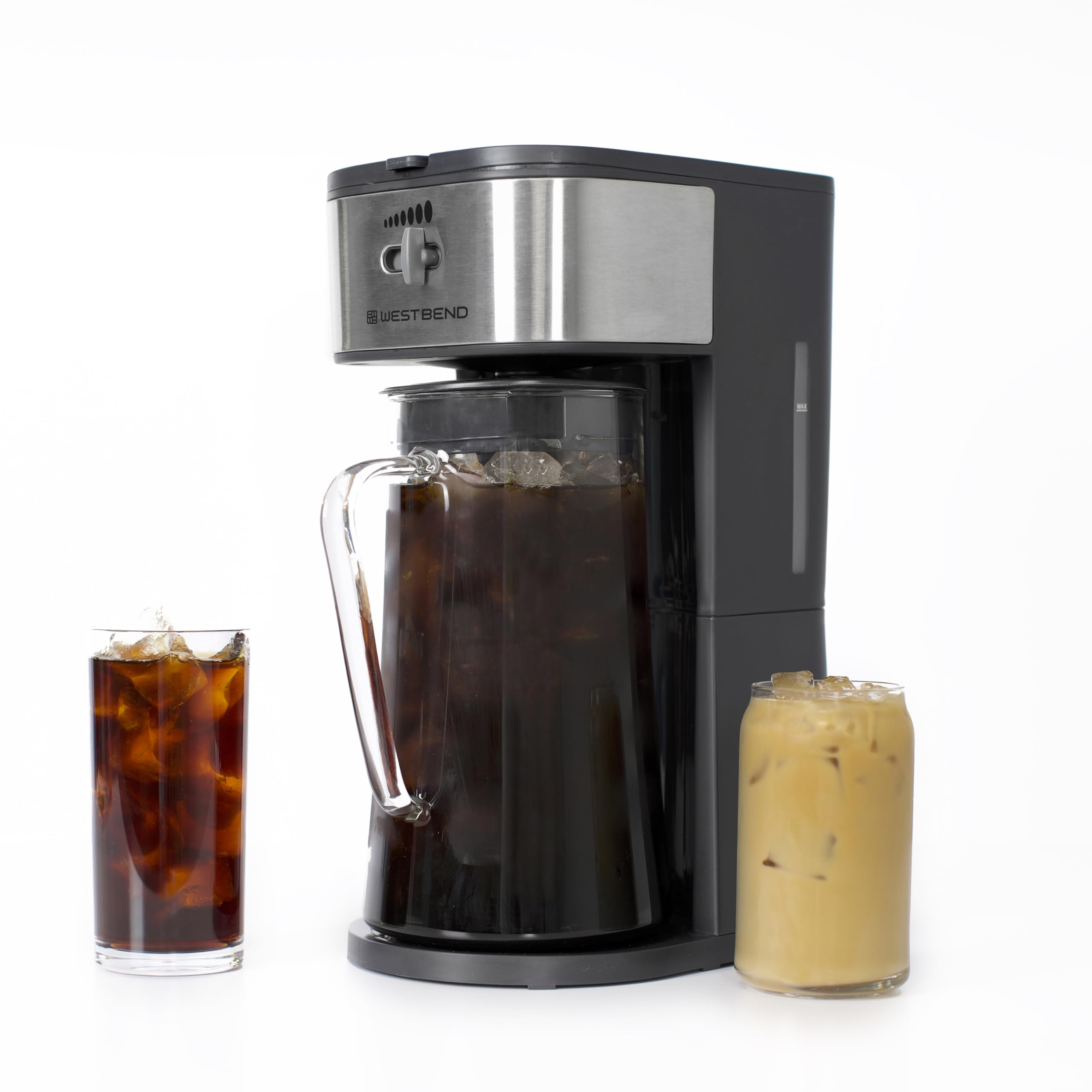 West Bend IT500-W Coffee Iced Tea Maker Includes an Infusion Tube to Customize The Flavor, Features Auto Shut-Off, 2.75-Quart, Black