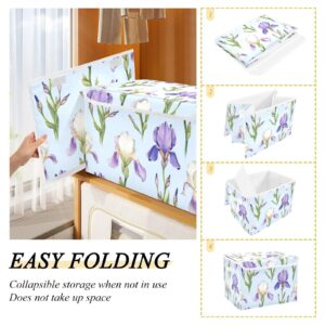 Doterii Chic Purple Iris Flower Storage Bin with Lid Fabric Foldable Cube Baskets Closet Toy Organizer