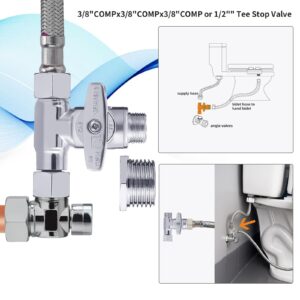 Tee Stop Valve 3/8 X 3/8 X 3/8 Or 1/2 Inch bidet T Connector Valve Adapter Tee Connector Adapter For Connector TOTO Washlet Bidet,Handheld Bidet Sprayer,Toilet Tank,Dishwasher