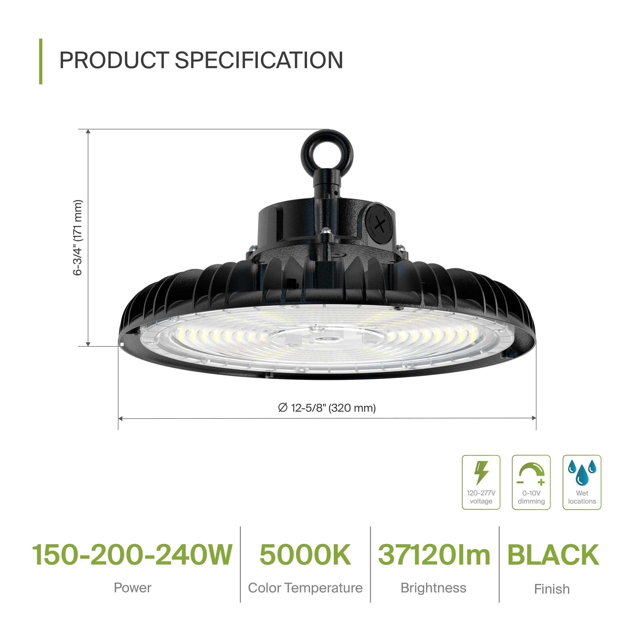 ASD UFO LED High Bay Light 5000K Daylight, 150W/200W/240W, 37,120 lm, Dimmable, DLC Premium & UL, 120-277V, Commercial Bay Lighting, LED High Bay Lights for Warehouse Shop, Waterproof IP69K