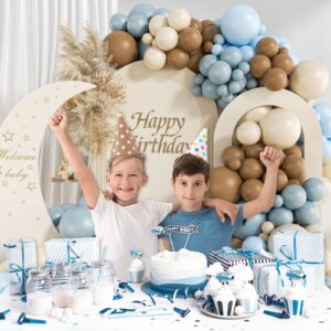 146Pcs Dusty Blue and Brown Balloon Arch Kit, Bear Baby Shower Decorations with Brown Sand White Dusty Blue Balloons for Baby Shower Decorations Gender Reveal Birthday Party Decoration