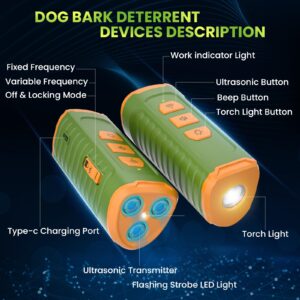 Dog Bark Deterrent Devices, Ultrasonic Anti Barking Device for Dogs, Rechargeable Dog Bark Control Devices 50FT Range with LED Flashlight, Dog Training & Behavior Aids for Indoor Outdoor