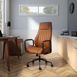 Union & Scale Industria 3-50L Ergonomic Bonded Leather Swivel Manager Chair, Brown (HLC-3932)