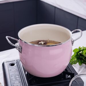 GFHVDC Pasta Pot Nonstick Cookware Enamel Stock Pot with Lid Large Cooking Pot Flat Bottom Stew Pot for Soup, Stew, Canning Induction Pasta Pot, for Stove Non Stick Soup Pot,Pink