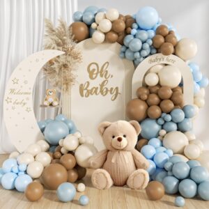 146pcs dusty blue and brown balloon arch kit, bear baby shower decorations with brown sand white dusty blue balloons for baby shower decorations gender reveal birthday party decoration