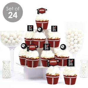 Big Dot of Happiness Grad Football - Cupcake Decoration - 2024 Graduation Party Cupcake Wrappers and Treat Picks Kit - Set of 24