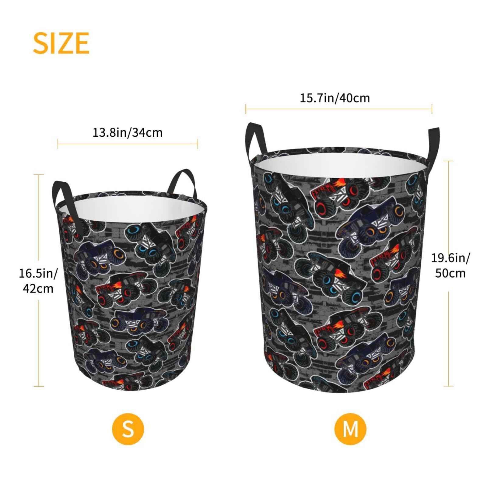 Gbuzozie Monster Trucks Boys Style Round Laundry Hamper Storage Basket Toys Clothes Organizer Bin For Home Bathroom Bedroom Dorm Nursery, 38l