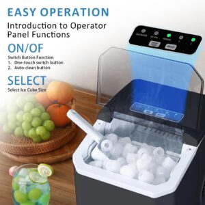 Ice Maker Countertop, 9 Cubes Ready in 6 Minutes, 26lbs in 24Hrs, Self-Cleaning Ice Machine with Ice Scoop and Basket, 2 Sizes of Bullet Ice for Home Kitchen Office Bar Party(Black)