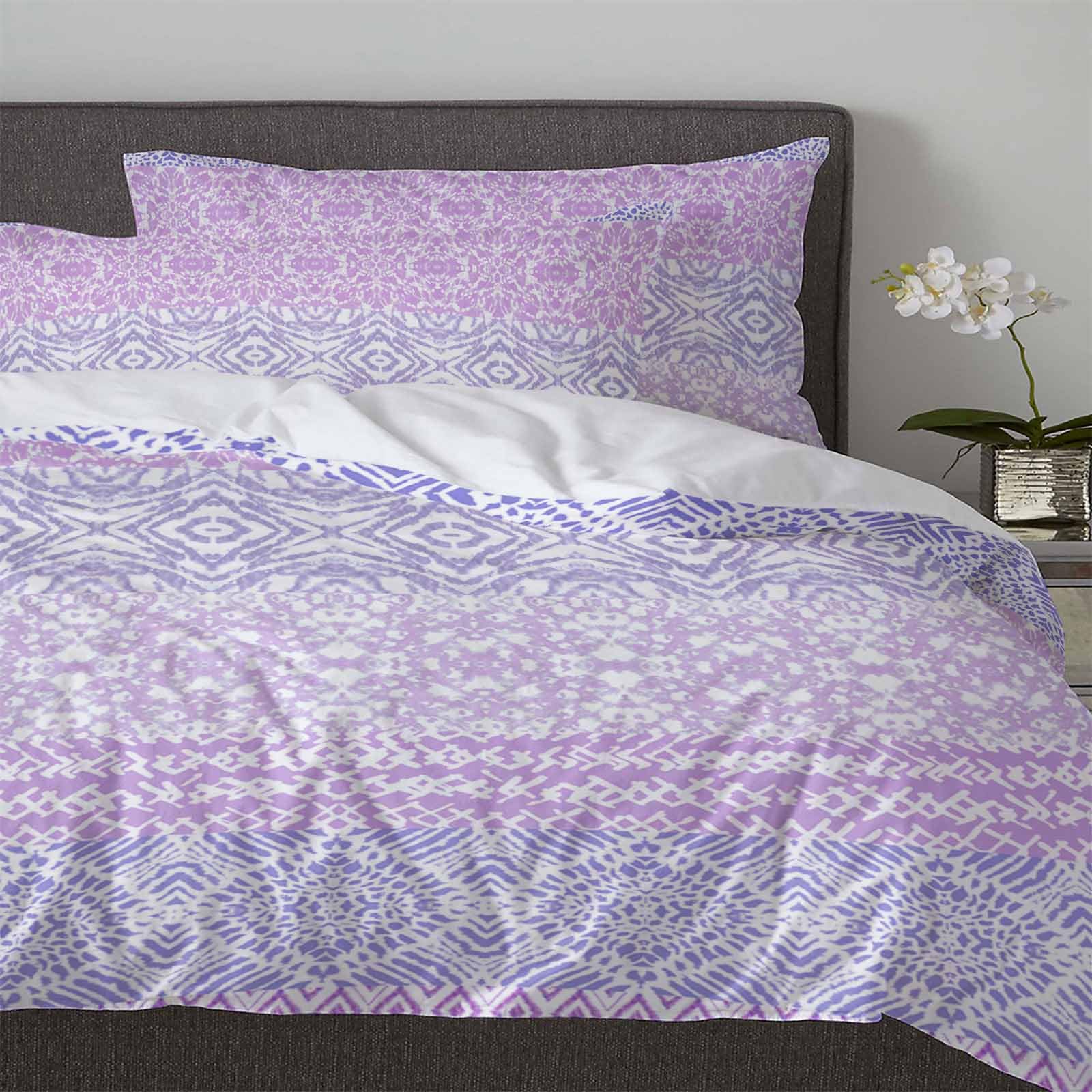 Purple Boho Bed Duvet Cover Twin Size,Washed Patterned Textured Duvet Cover Sets with Zipper & Tiers,Microfiber Soft Comforter Luxury Quilt Cover Minimalist Batik Geometric Tie Dyeing Mandala Bohemian