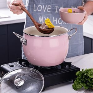 GFHVDC Pasta Pot Nonstick Cookware Enamel Stock Pot with Lid Large Cooking Pot Flat Bottom Stew Pot for Soup, Stew, Canning Induction Pasta Pot, for Stove Non Stick Soup Pot,Pink