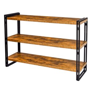 hiboat 47" 3-tier bookshelf rustic wood and metal industrial bookshelf for home office, bedroom, kitchen, bathroom (rustic brown, 3-tier)