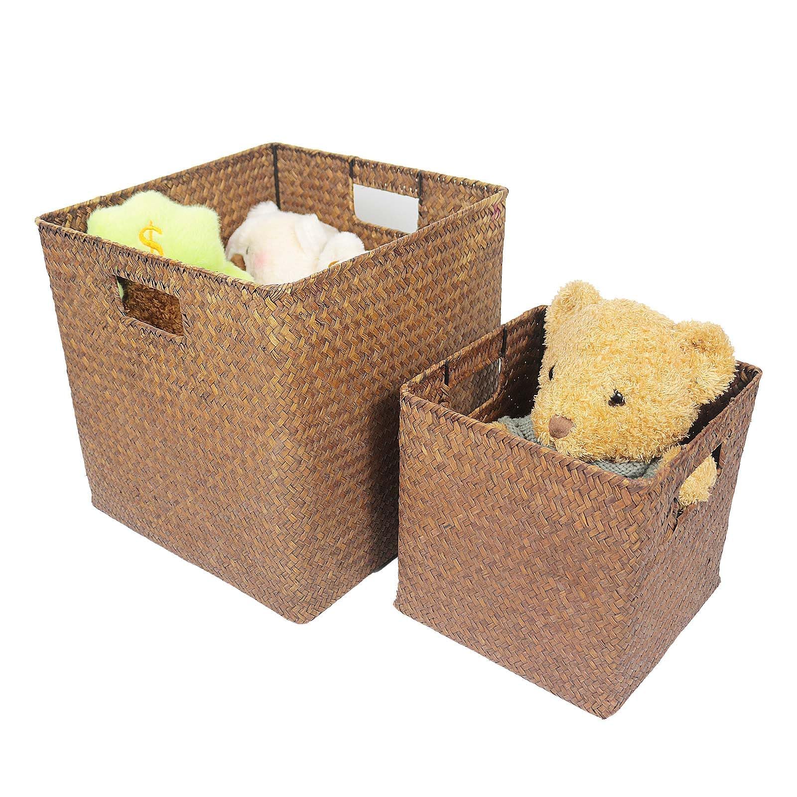 Ululusky Seagrass Basket Storage 10.5"x10.5" - 4 Pack Nesting Storage Baskets for Shelves,Wicker Woven Cube Storage Basket for Shelf 11.5"x11.5",Bedroom, Living Room,Laundry,Pantry,Shelves