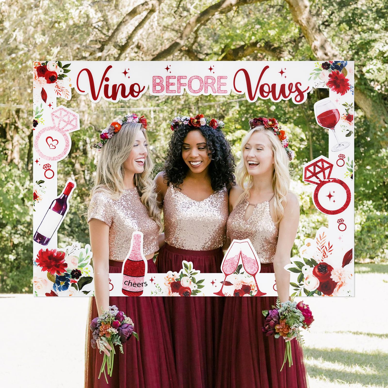 Jollyboom Wine Theme Photo Booth, Vino Before Vows Bachelorette Party Photo Booth Prop Frame for Women Wine Tasting Bachelorette Bridal Shower Wedding Engagement