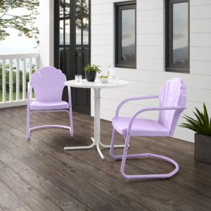 Crosley Furniture Tulip 3-Piece Outdoor Bistro Set, Vintage Retro Metal Patio Table and Chairs for Dining, Lavender Gloss/White Satin